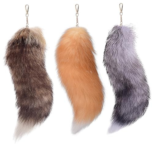 3 Stück Therian-Schwanz, 39, 9 cm lang, Therian-Fuchsschwanz mit Verschluss, Halloween-weicher, flauschiger Fuchs-Schlüsselanhänger, hängende Schwänze für Damen, Erwachsene, Handtasche, Rucksack, Schw