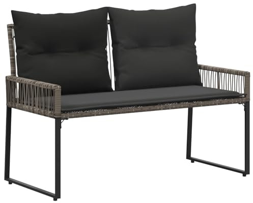 vidaXL Bank Outdoor mit Kissen 4 pcs Grau und Dunkelgrau Poly-Rattan, Rustikal, strapazierfähige, rechteckige Gartenbank, Bequeme Sitzgelegenheit, UV-beständige, Moderne Möbel