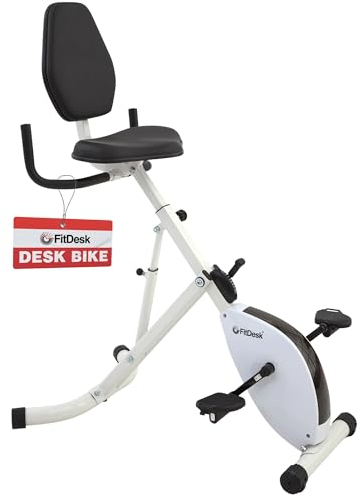 FitDesk Standing Desk Bike - Height Adjustable with 8 Level Resistance and Easy to Read Digital Performance Meter - Foldable - for Home and Office Use, White