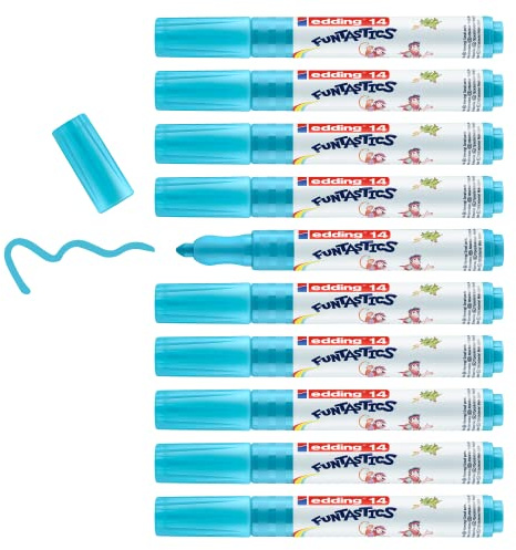 edding 14 FUNTASTICS - 10 colouring pens for children - light blue - round nib 3 mm - for colouring fun on light-coloured paper and card - washable from skin and textiles