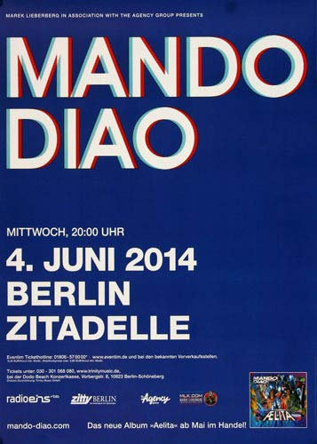 Mando Diao - Blue, Berlin 2014 » Konzertplakat/Premium Poster | Live Konzert Veranstaltung | DIN A1 «