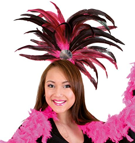 KarnevalsTeufel.de Feder-Kopfschmuck pink-schwarz Haarreif Kopf-Accessoire Haarschmuck Brazil-Carneval