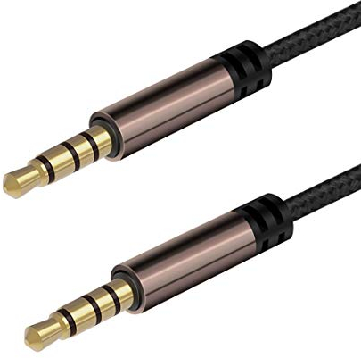 LoongGate AUX câble 4 pôles, 3,5 mm Nylon tressé sans enchevêtrement mâle auxiliaire à mâle stéréo Jack Cordon pour Voiture/Home stereos, Haut-Parleur, Casque (1m)