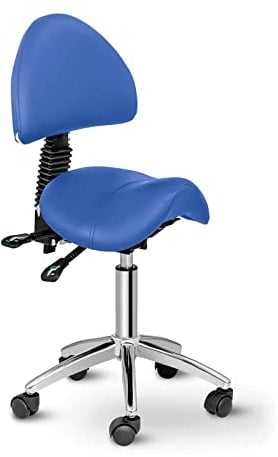 Physa Sitzbank mit Rückenlehne, ergonomisch, für Pferde, Hocker Berlin Blue (90 – 120 °, 55 – 69 cm, 150 kg, drehbar, Rollen, blau)
