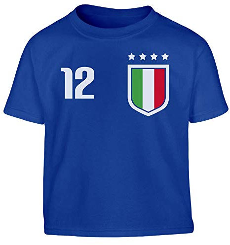 Nazionale di Calcio Italiana - Italia Squadra Azzurra Maglietta T-Shirt Bambino 7-8 Anni Blu