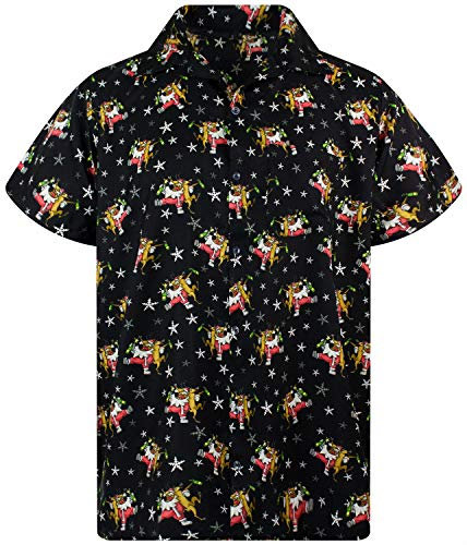 King Kameha Funky-Hawaii-Hemd, Weihnachten, Herren, Kurzarm, Christmas-Drunk-Santa, Schwarz, 6XL