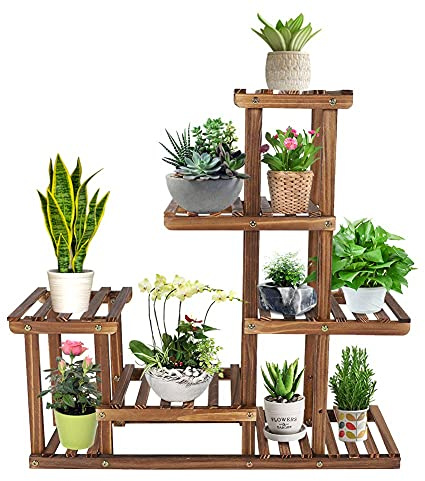 Ejoyous Estantería para Flores, Escalera para Flores, de Madera con Estante para Plantas, 5 Capas, de Madera de Pino, para balcón, Sala de Estar, Exterior, jardín, decoración