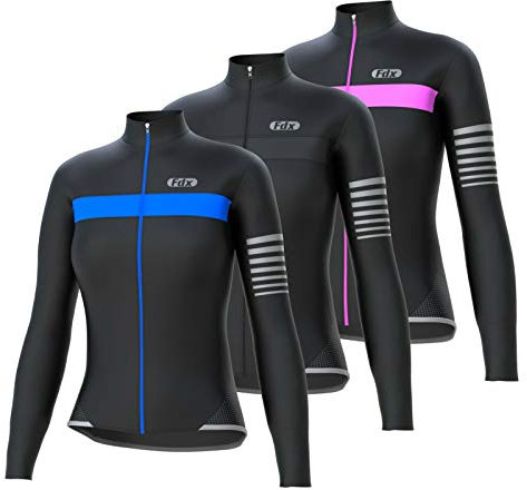 FDX Womens All Day Cycling Jersey Long Sleeve Top Thermal MTB Winter Jackets (Black/Pink, Medium)