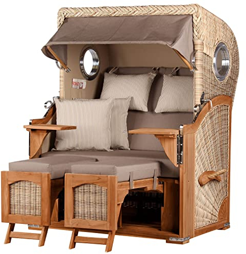 bene living Strandkorb Ammersee Teak Bullauge - PE Shell - Modell 534 - Zweisitzer inkl. Liftersystem