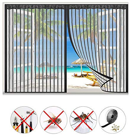 PENGXIN Moustiquaire Porte Rideau, Moustiquaire Aimantée, Fermeture Automatique, pour Fenêtres/Portes/Patio/Couloirs - Noir 85x95cm (WxH)