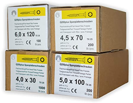 Spanplattenschrauben Sortiment REISSER 18742 Set Q200 plus Torx 1500 Stück Holzschrauben
