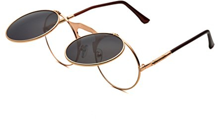 Dollger Runde Steampunk Sonnenbrille Flip up Linse Retro Metall Rahmen Sonnenbrille für Damen Herren Roségold Rahmen/Schwarz Linse