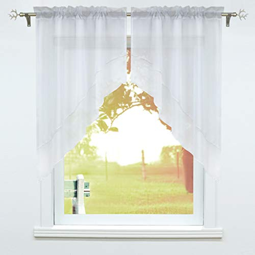 SCHOAL Scheibengardine mit Tunnelzug 2 Stück Kleinfenster Gardinen Küche Set Bistrogardinen Voile Stores Fenstergardine Modern Weiß BxH 80x80cm
