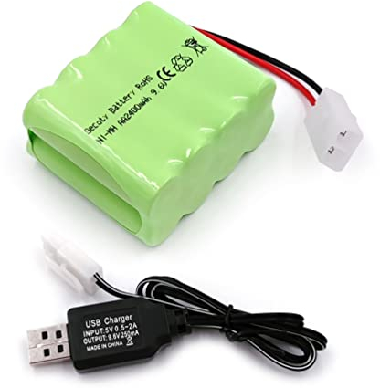 Gecoty® 9.6V Battery Pack, 2400mAh Rechargeable Ni-MH AA Battery Pack with Tamiya Plug and Charge Cable for RC Turck RC Tank RC Battleship