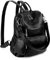 UTO Travel Backpack Women Mother Mum Laptop Rucksack School Bag for Teenage Girls Multi Zipper Pocket with Detachable Pouch PU Leather Black