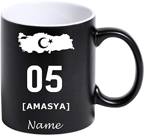 Tasse Kaffeetasse Kahve Cay Bardagi Bardak Hediye Matt Schwarz Türkei Flagge 05 Amasya