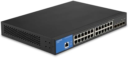 Linksys LGS328C-EU Switch di rete Gigabit gestito a 24 porte, 4 porte di uplink 10G SFP+, smart switch, sdoppiatore Ethernet con chassis in metallo, installazione su muro o scrivania