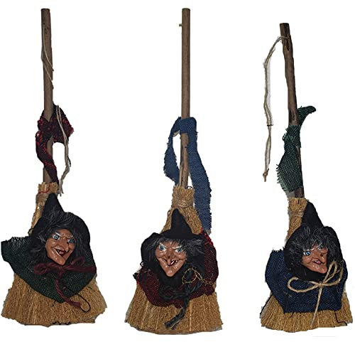 Befana Strega con Scopa cm30 Halloween Natale Bimbo Decorazioni Albero di Natale Natalizie Pupazzo Bambola Statua Set da 3