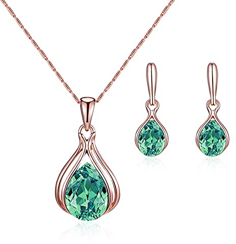 FFWTPY Parure Goccia Cristallo Blu Collana Orecchini Elegante Gioielli Donna Cerimonia Matrimonio Compleanno