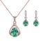 FFWTPY Jewellery Sets for Women Crystal Necklace and Earrings Set for wedding Rose Gold Teardrop Pendant Necklace Set Gift for Birthday Christmas Valentine’s day (emerald)