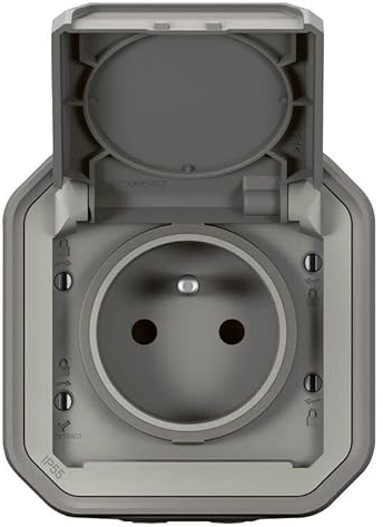Prise de courant 2P+T LEGRAND étanche Plexo Gris 16A 250V~ IP55 IK08 livré complet pour fixation saillie