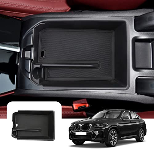 LFOTPP Car Armrest Organizer for B-M-W X3 G01/X4 G02/iX3 2019-2022, Center Console Storage Box Tray with Non-slip Mats, X3 X4 iX3 Glove Compartment Container Box Interior Accessories (Black)