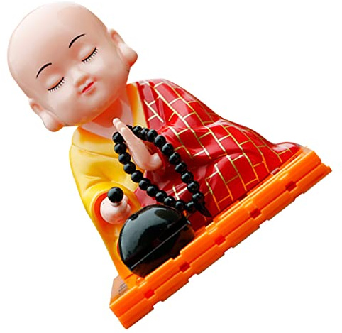 NUOBESTY Solar Powered Shaking Head Monk Figurine Buddha Monk Statue Bobblehead for Car Dashboard Home Office Window Decor Nodding Head Car Ornament 3.54 X 2.95 X 2.95 in