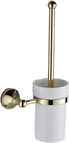 Cusstally Portaescobillas de baño con Taza de cerámica Caddy Colgador de latón montado en la Pared Juego de Accesorios de Limpieza de baño de Cobre Dorado Portaescobillas de baño Accesorios de baño