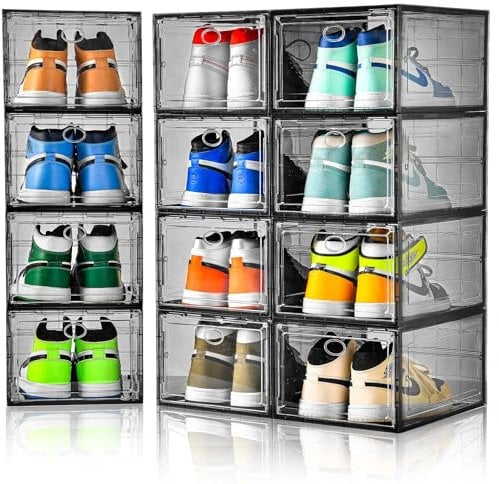 Amllas stapelbare Schuhboxen, verbesserte stabile Schuhaufbewahrungsboxen mit transparenter magnetischer Klappe, multifunktionale Sneaker-Aufbewahrung, Schuhkarton-Organizer, passend für bis zu