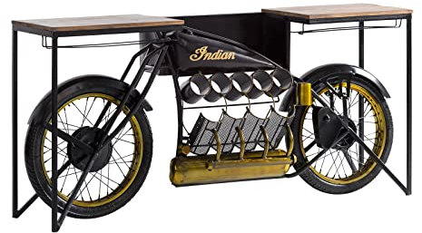 Woodkings Motorrad Bar Indian Black I Hausbar I Konsolentisch mit Flaschenregal I Bartisch I Tresen Motorbike I Theke I Buffettisch I Weinregal