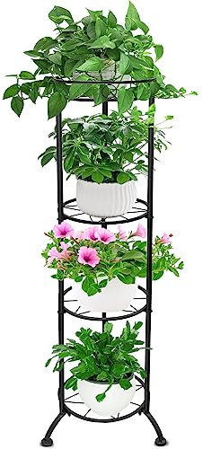 YALINKA Pflanzenständer aus Metall mit 4 Etagen für Innen- und Außenbereich, 114,4 cm Eck-Pflanzenständer, rostfreies Eisen, Blumentopfhalter, Regal für Terrasse, Balkon, Garten, Wohnzimmer (A)