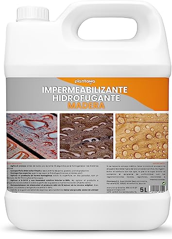 PLANTAWA Impermeabilizante Madera Transparente 5L | Hidrofugante para Madera Exterior e Interior | Repelente de Agua en Vallas, Tarimas y Muebles de jardín | Invisible, Secado Rápido, Satinado.
