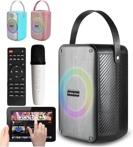 Vocal-Star FUNK Portable Karaoke Machine, Loud 60w Speaker with Light Effects, Wireless Microphone, Voice Changer and Sound Effects, Fun For Adults and Kids (Black)