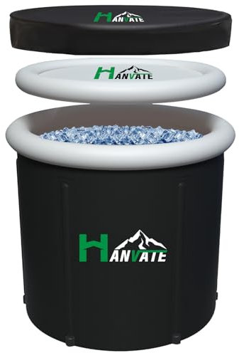 hanvate Bañera grande de hielo al aire libre para recuperación, enfriador de inmersión fría para atletas, terapia de agua fría, piscina de inmersión portátil fácil de instalar con 2 cubiertas a prueba