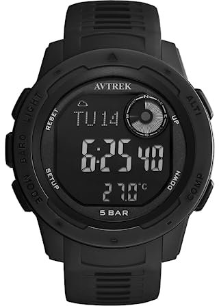 AVTREK Orologio sportivo digitale per adolescenti con altimetro e barometro, orologio da esterno, orologio sportivo impermeabile per esercito e militari (nero)