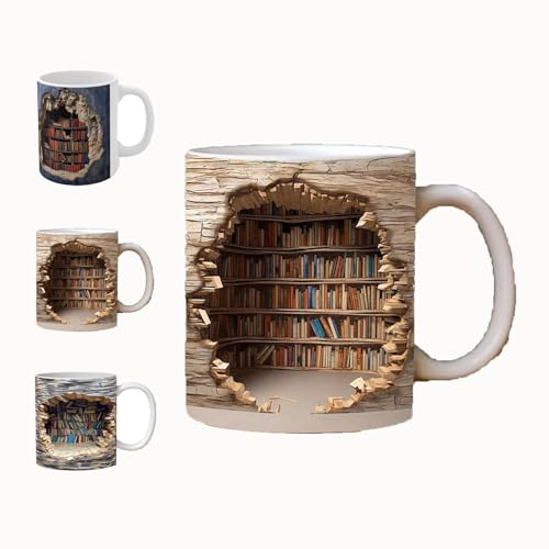 mzvoo Tasse De Bibliothèque 3D Note, 3D Bookshelf Mug, Tasse D’étagère De Livre De Bibliothèque, Tasses À Café en Céramique, Tasses De Livres À Effet 3D, Tasse De Livre pour Les Amateurs De Livres