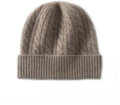 Kaschmir Strickmütze Damen Mütze Gestreift Wintermützen Kaschmir Beanies Warme Skullies Cap Casual, Khaki9, Einheitsgröße