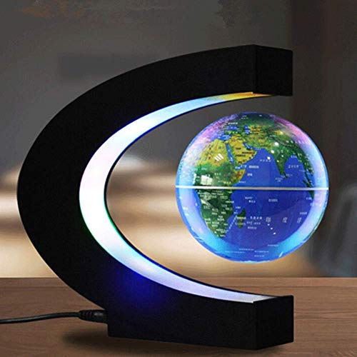 Magnetische Levitation schwimmenden Globus,schwebende C-Form Globus mit LED-Leuchten,Rotierende Erde Globus Kugel, Wohnkultur Büro Dekoration Geografie Bildungs Kinderspielzeug Geschenk