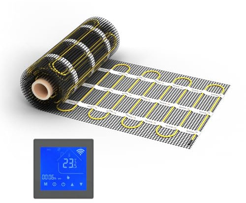 WARMON elektrische Fußbodenheizung für Fliesen: Zweiader-Heizmatte WARMON CLASSIC 150 W/m², heating mat, mit Thermostat nach Wahl, FARBE:Th. MCS 450 WiFi - Schwarz, Mattengröße:3 m²