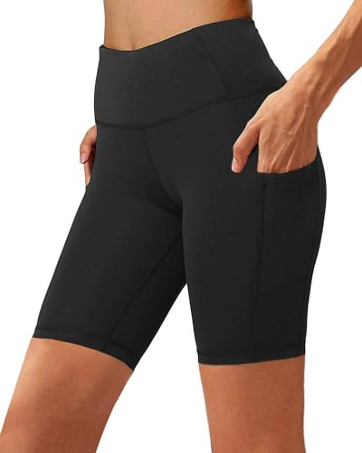 FuelMeFoot Kurze Leggings Damen Radlerhose mit Taschen High Waist Shorts Sporthose Kurze Blickdicht Sommer Yoga Hose Laufhose für Biker Gym Fitness Joggen Pilates. 01-Schwarz M
