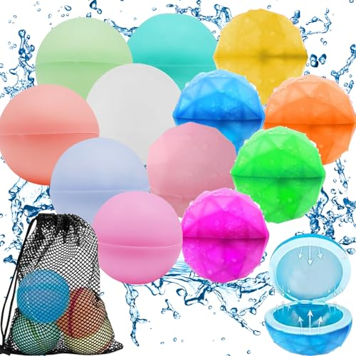 Wasserbomben Wiederverwendbar, 12 Stück Wiederverwendbare Wasserbomben, Wiederverwendbare Wasserballons, Wasserballons Wiederverwendbar für Poolparty, Strand, Wasserspielzeug, Sommer im Freien