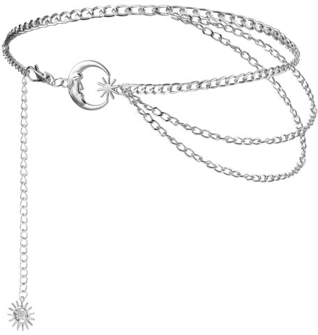 GEEHUA Multilayer Metal Waist Chain, Women Dress Belt Body Link Chain Belt Adjustable Alloy Belts for Dresses Jeans(Silver)