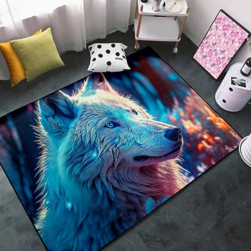 Jiospet Wolfsteppich für Schlafzimmer – Kinderteppich mit Wolfsmotiv für Wohnzimmer, Tierwolf-Teppich für Teenager, Wolf-Dekor-Teppich für Esszimmer, Wolf-Bodenmatte, 7,6 x 1,2 m