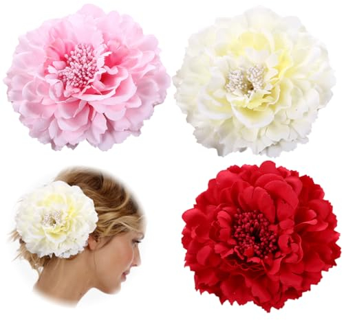 MWUMRCM Blumen Haarspangen Haarclip 3 Stücke Rot Blume Brosche Haarschmuck Haarnadeln Haarklammer für Party Hochzeit Halloween Karneval Maskerade Make up