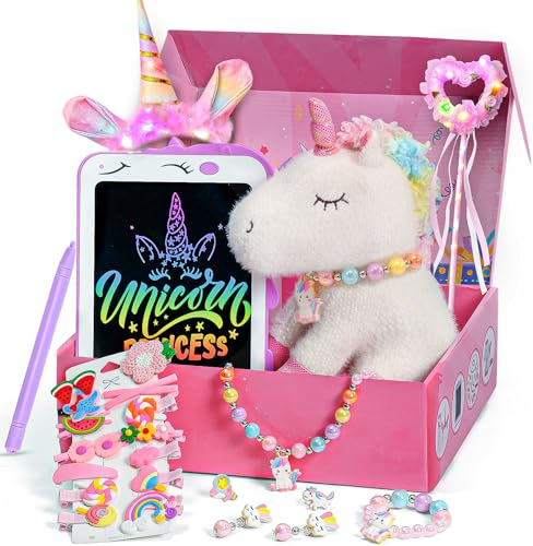 Unicornio Regalo Niña 3 4 5 6 7 8 9 10 Años Unicornio Peluche Tableta Escritura Pizarra Magica LCD Varita Mágica Diadema Pinzas para Cabello Joyería para Niñas Unicornio Juguete Unicornios para Niñas