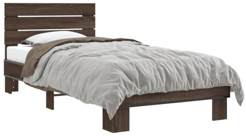 UTSRABFA Palettenbetten Bettgestell Etagenbetten Tagesbetten Bettgestell Braun Eichen-Optik 100x200 cm Holzwerkstoff Metall Geeignet für Wohnungen, Schlafzimmer, Arbeitszimmer, Büros