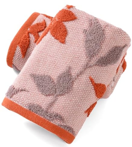 sense gnosis Burgundy Red Hand Towel Set of 2 Super Soft 100% Cotton Embossed Leaf Floral Pattern Highly Absorbent Decorative Jacquard Weave Hand Towels for Bathroom Spa 13x 29 Inch