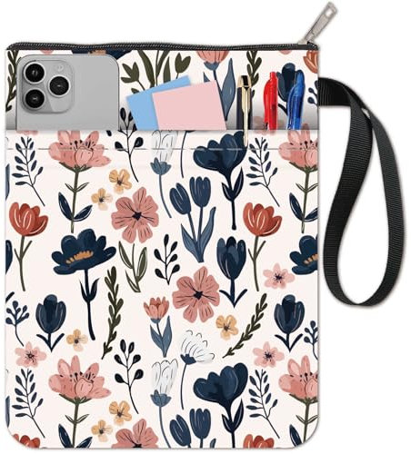 CRASPIRE Protège Livres en Tissu Lavable avec Fermeture Éclair et Pochette Supplémentaire pour Livres Livres de Poche Livres de Fleurs Vintage Blanc pour les Amoureux des Livres Cadeaux pour Camarades