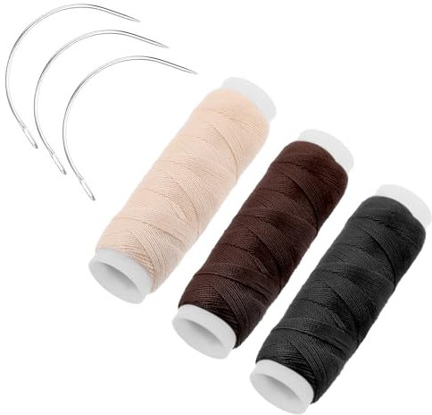 3 Rollen Haarwebgarn Aus Baumwolle, Nähgarn Und Nadeln, Garnset Für Haarverlängerungen Mit 3gebogenen Nadeln Oder Zum Nähen Von Hand, Zum Herstellen Von Perücken Zum Weben Von Haartressen Basteln Diy