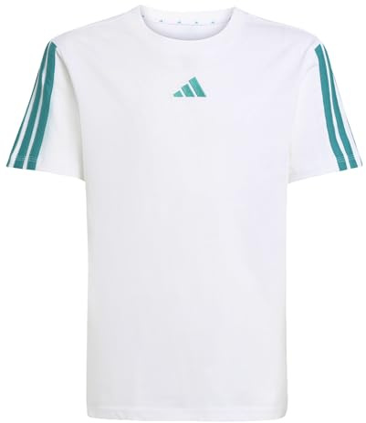 adidas Unisex Kinder Essentials 3 Stripes T-Shirt, White/Pure Teal, 11-12 Years